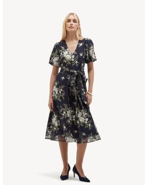 Hobbs Ira Embroidered V-Neck Midi Dress - Multicolor