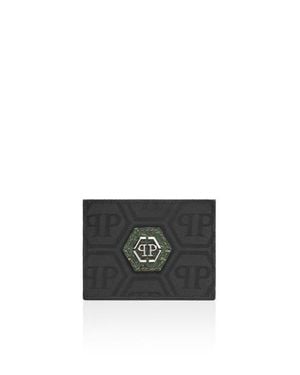Philipp Plein Nylon And Leather Cardholder Monogram - Black