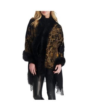 Gorski Double Face Cashmere Stole With Genuine Shearling Trim - Black