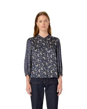 Gerard Darel Anaelle Floral Mandarin Collar Shirt - Blue