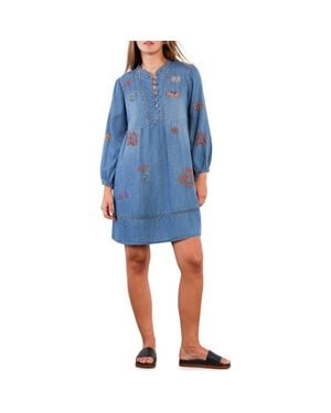 Billy T La La La Embroidered Long Sleeve Denim Dress - Blue