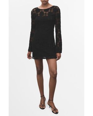 Mango Long Sleeve Open Stitch Minidress - Black