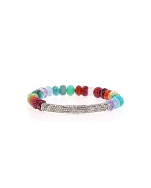 Sheryl Lowe Rainbox Mix 8Mm Bead Bracelet With Diamond Tube - Red