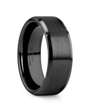 Larson Jewelers Yorkshire Brushed Ceramic Wedding Band With Polished Beveled Edges - Black