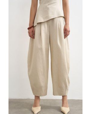 TOPSHOP Co Ord Raw Hem Barrel Leg Tailored Trouser - Natural