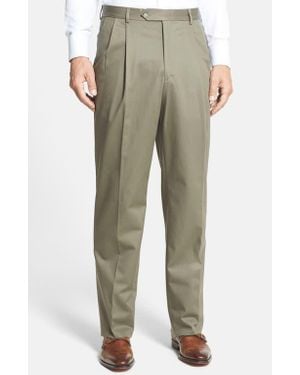 Berle Pleated Classic Fit Cotton Dress Pants - Green