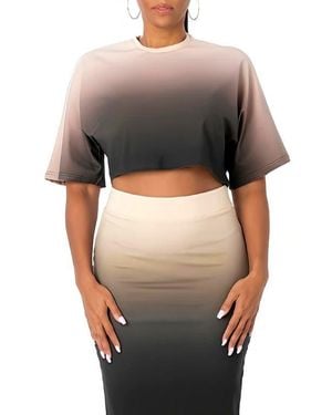 DAI MODA Ombré Oversize Crop T-Shirt - Gray
