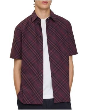 Burberry Relaxed Fit Check Cotton Shirt - Purple