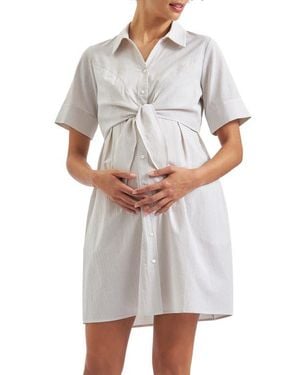 Ripe Maternity Bronte Tie Waist Maternity//Nursing Shirtdress - Gray