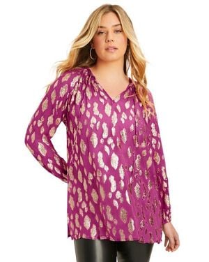 June + Vie Metallic Print Blouse - Pink