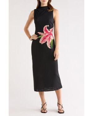 Rails Rebecca Floral Placement Sleeveless Midi Dress - Black