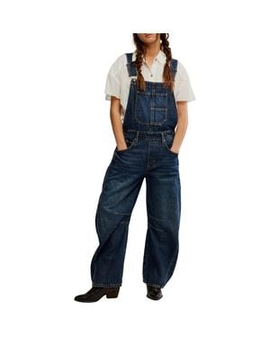 Free People Good Luck Denim Overalls - Blue