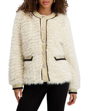 KARL LAGERFELD Collarless Faux Fur Jacket - Natural