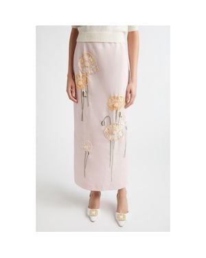 BERNADETTE Norma Embroidered Cotton & Linen Maxi Skirt - Pink
