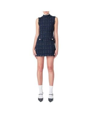 Endless Rose Lace Sleeveless Tweed Minidress - Blue