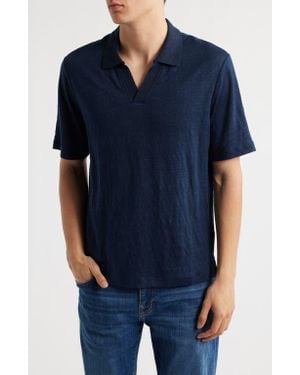 Nordstrom Slub Linen Johnny Collar Polo - Blue