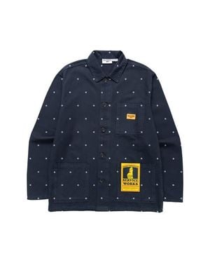 Service Works Polka Dot Cotton Canvas Button-Up Chore Coat - Blue