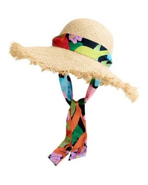 Lost Pattern Cartagena Straw Hat With Ribbon Tie - Yellow