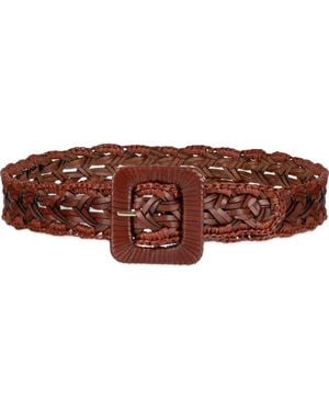 Sam Edelman Woven Raffia & Leather Belt - Brown