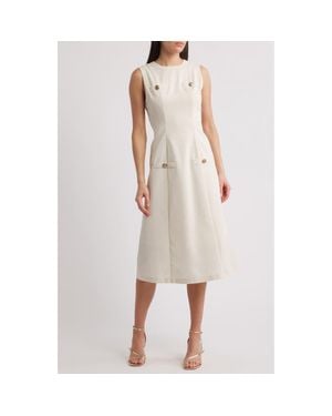 ZOE AND CLAIRE Button Cotton & Linen Blend Dress - White