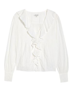 Madewell Ruffled Pintuck Long Sleeve Top - White