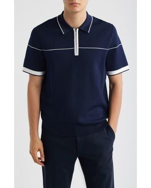 Reiss Bradford Tipped Half Zip Polo Sweater - Blue