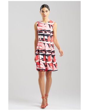Natori Abstract Lines Sleeveless Pleated Dress - Red