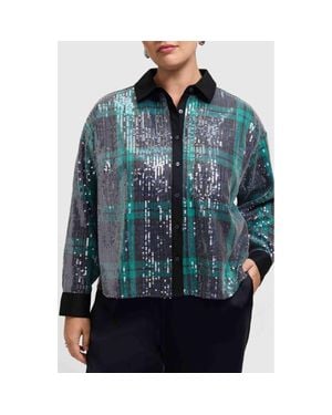 Foxcroft Marina Sequin Button-Up Shirt - Blue