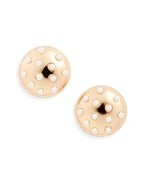 Open Edit Faux Pearl Button Stud Earrings - Natural