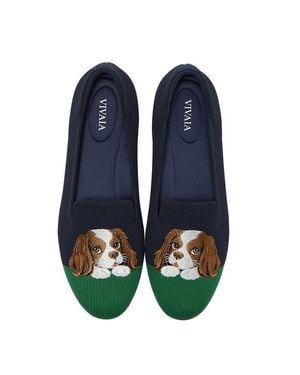 VIVAIA Audrey Round-Toe Embroidered Loafers - Blue