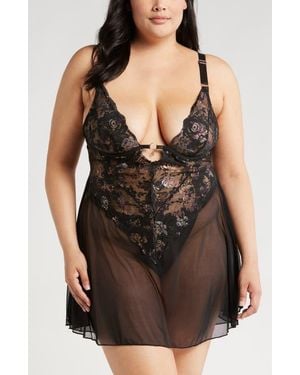 Coquette Babydoll Chemise & Thong Set - Black