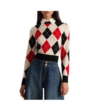 Alice + Olivia Carol Ann Wool Blend Argyle Sweater With Removable Collar - Blue