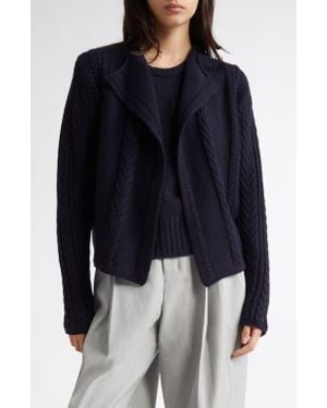 Johnstons of Elgin Aran Waterfall Collar Cashmere Cable Stitch Cardigan - Blue