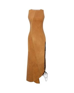 Pcfg Cotton Long Dress With Slit Detail - Brown