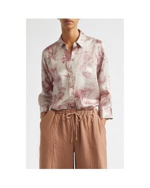 L'Agence Dani Three-Quarter Sleeve Silk Button-Up Shirt - Pink