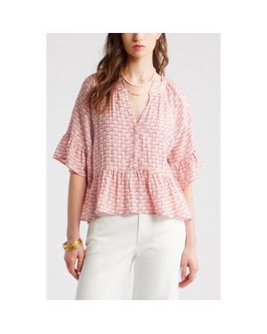 Treasure & Bond Ruffle Peplum Top - Pink