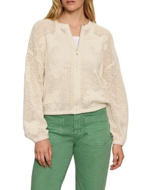 Sanctuary Daily Escape Flower Knit Front Zip Sweater - Green