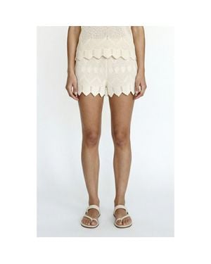 Vero Moda Seashell Sands Pointelle Scallop Trim Mini Shorts - White