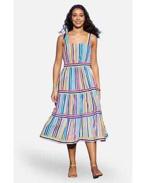 Yumi' Stripe Cotton Midi Sun Dress - Blue