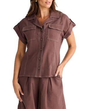 Brave+True Portia Stripe Button-Up Shirt - Brown