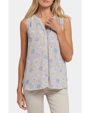 NYDJ Print Pleat Back Sleeveless Split Neck Blouse - White