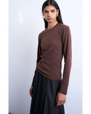 TOPSHOP Everyday Long Sleeve Cotton T-Shirt - Brown