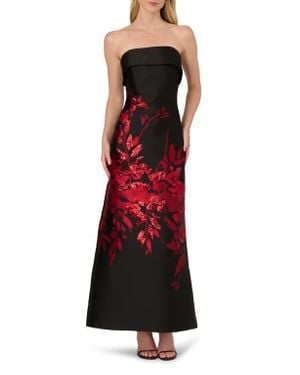 Aidan Mattox Metallic Floral Jacquard Strapless Gown - Red