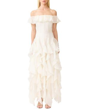 Elliatt Yvette Off The Shoulder Ruffle Gown - Natural