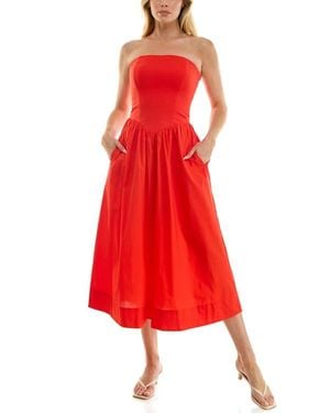Socialite Mixed Media Strapless Midi Dress - Red