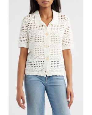Beach Lunch Lounge Penny Open Knit Short Sleeve Cardigan - White