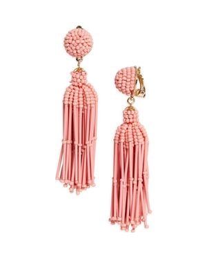 Carolina Herrera Beaded Tassel Drop Earrings - Red