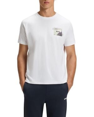 BOSS Stripe Zone Stretch Cotton Blend Graphic T-Shirt - White