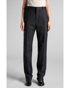 Miu Miu Stripe Straight Leg Wool Pants in Black | Lyst