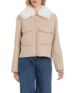 Kate Spade Wool Blend Jacket With Removable Faux Shearling Collar - Blue